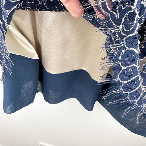 Eliza J | Navy Blue Fitted Lace-Overlay Dress Crystal Embellishment Open-Back 2P - Picture 12 of 14